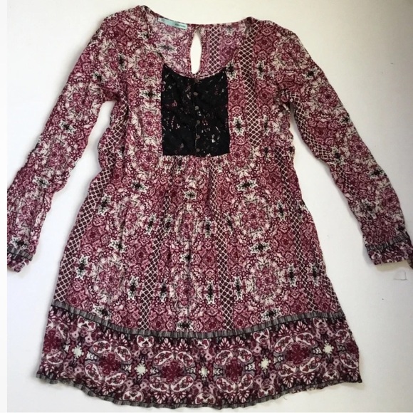 Maurices Babydoll Dress Black Lace Boho Pheasant - Picture 2 of 4